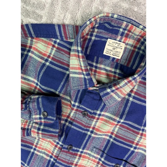 J Crew VTG Cotton Plaid Flannel Shirt Mens Size Medium Slim Fit Long Sleeve - Picture 1 of 7